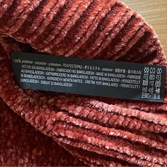 Zara Chenille Chunky Knit Oversized V-neck Cozy Pullover Sweater Rust Spiced Red - Picture 6 of 13